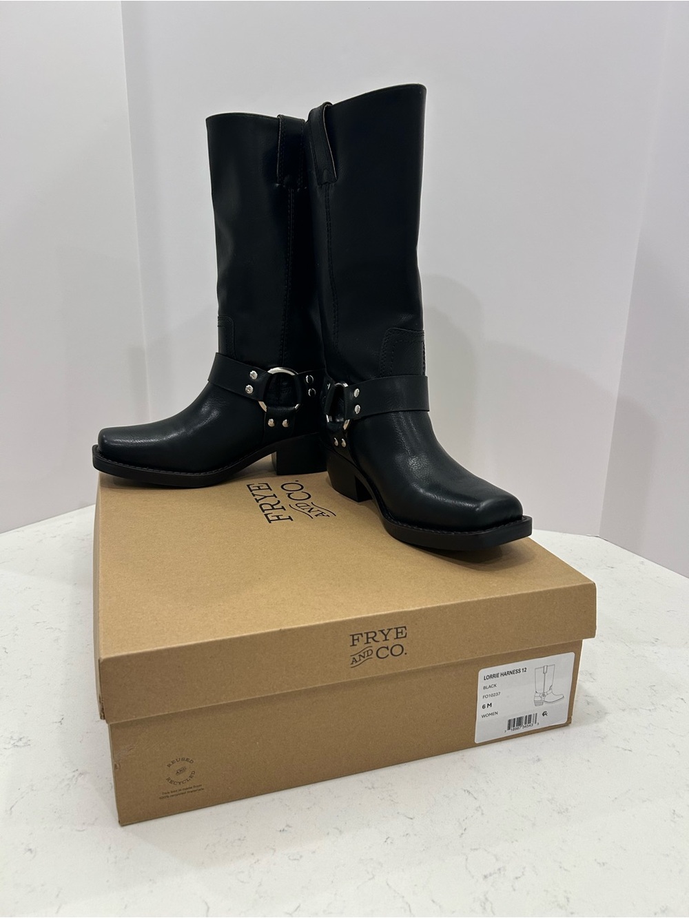 FRYE AND CO. Black Harness Mid-Calf Faux Leather Boots